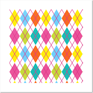 Punk Rock Argyle Print Pattern Lime Magenta Yellow Teal Posters and Art